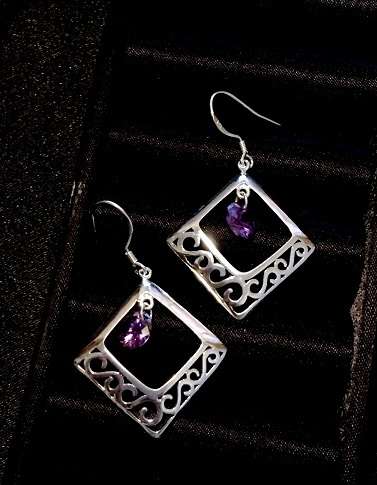 Hm. Amethyst Set in 925 Sterling Silver Earrings Imported Filled Jewelry